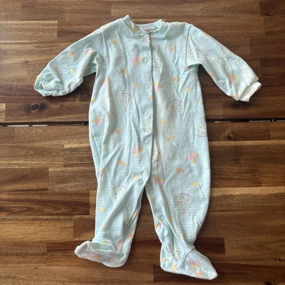 Vtg 1990s Carter’s Pastel Butterflies Tree Long Sleeve Snap Footie Size 6-9month